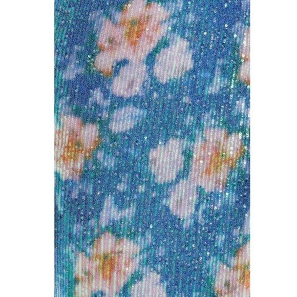 Saylor Faux Wrap Blue Floral Sequin Plunging Midi Dress NWT Medium - Picture 6 of 6